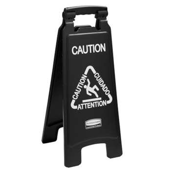 Rubbermaid Executive Series Multi-Lingual Caution Sign 1867505, 2-Sided, Black
